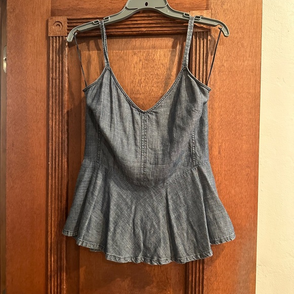 Trina Turk chambray tank top with tie wrap - Picture 5 of 5